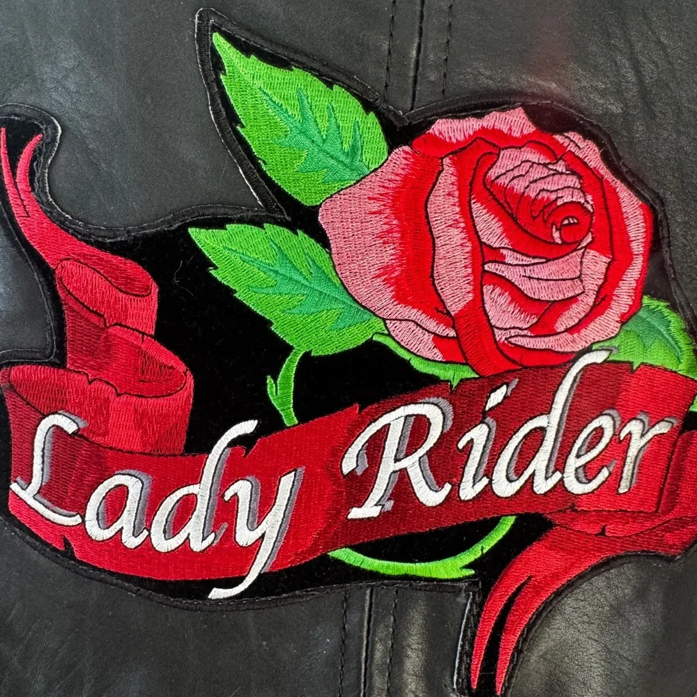 Pro Rider Black Leather Woman’s Motorcycle Vest Lady Rider Rose Patch Biker Sz M - Picture 6 of 6